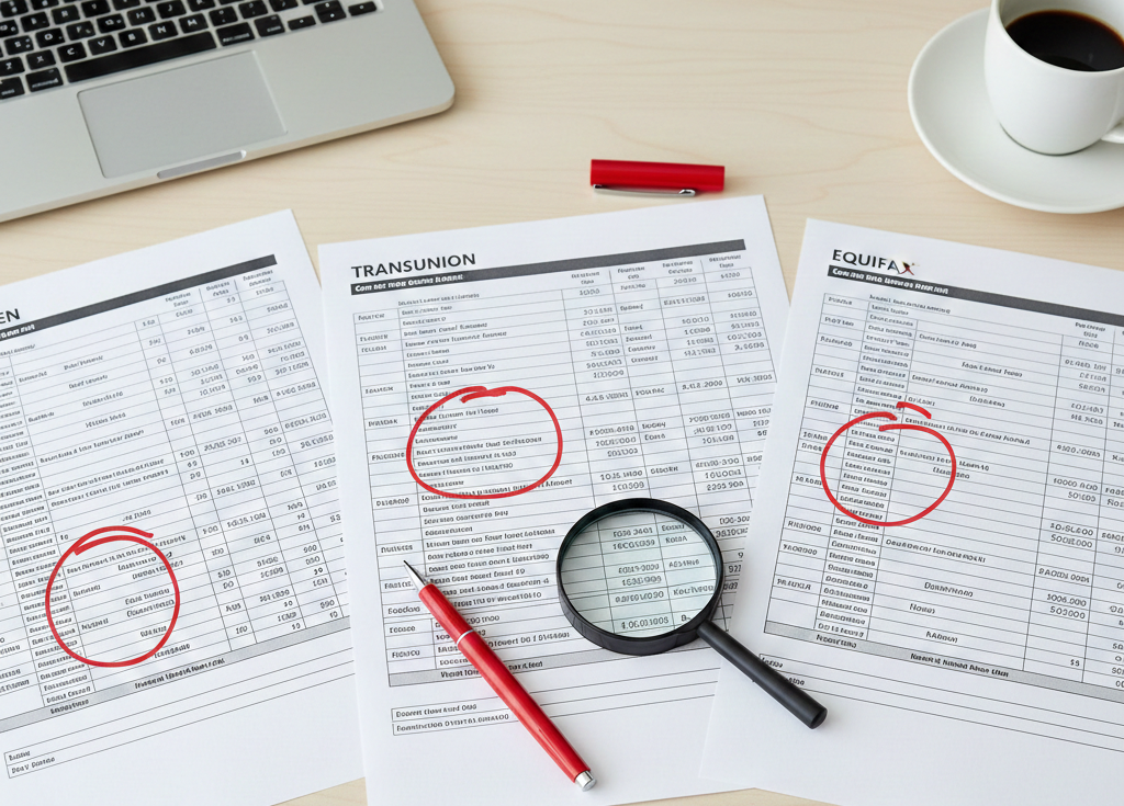 Image showing Equifax, Experian, and TransUnion reports lined up for comparison